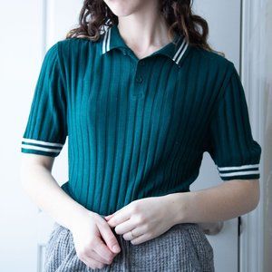 Preppy Ribbed Green Polo Shirt